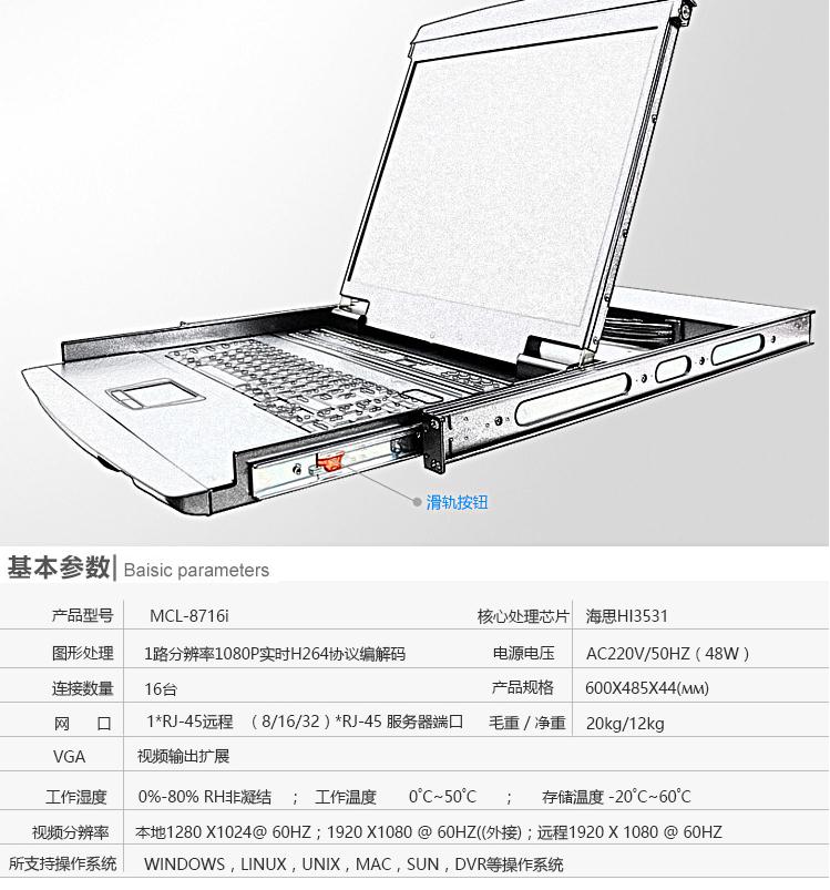 MCL-8716I麥森特17英寸16口IP遠程kvm切換器產品參數(shù)和產品圖